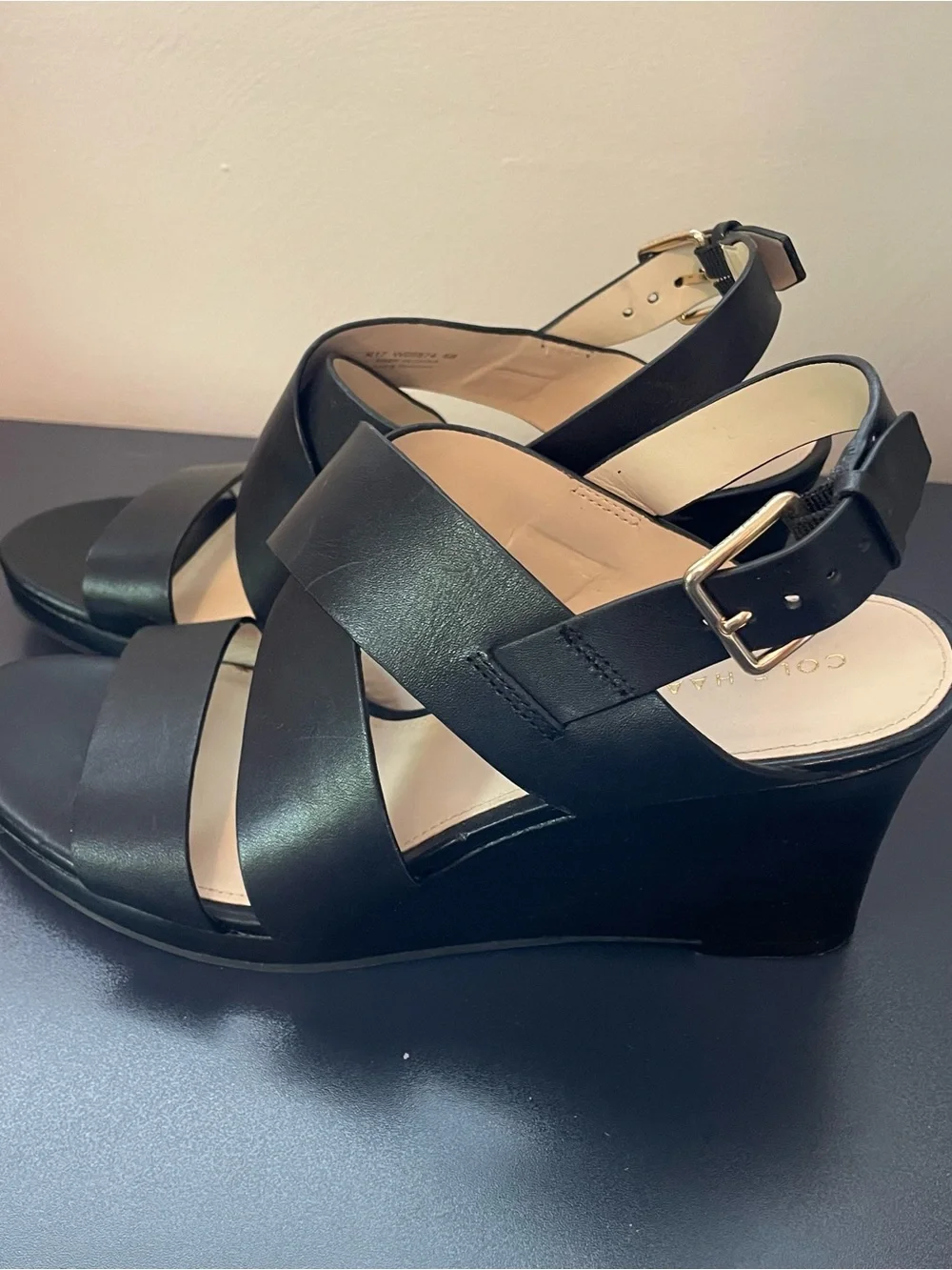 Cole Haan Black Wedge Sandals Size 8